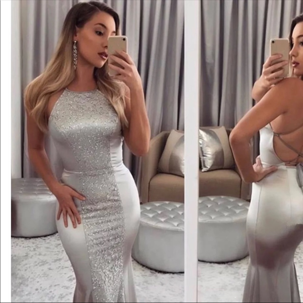 Mermaid halter backless evening dress